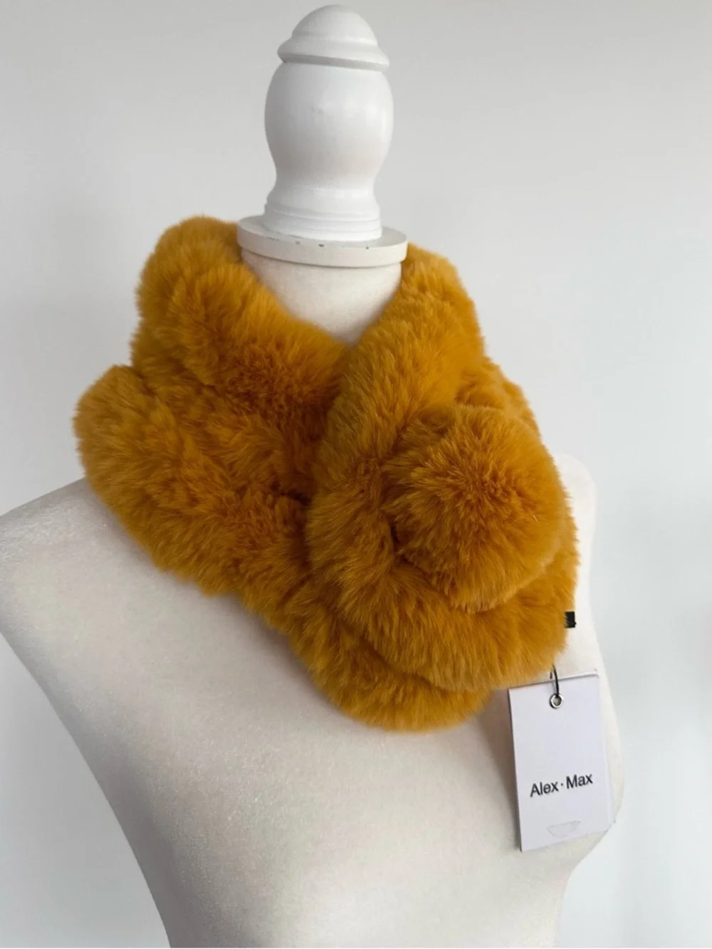 Alex Max Faux Fur  Marigold Neck Warner Scarf With Pompom Closure NWT
